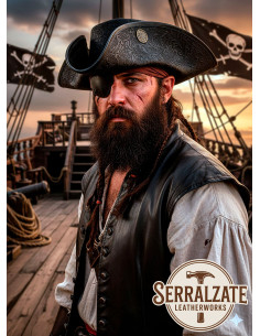 Pirate Tricorn Hat Deluxe Leather, black