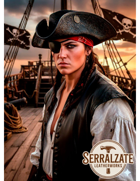 Pirate Tricorn Hat Deluxe Leather, black