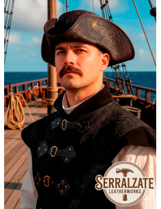 Dark Brown Deluxe Leather Tricorn Pirate Hat 2