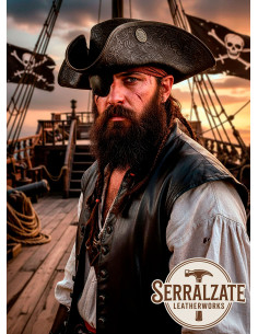 Dark Brown Deluxe Leather Tricorn Pirate Hat