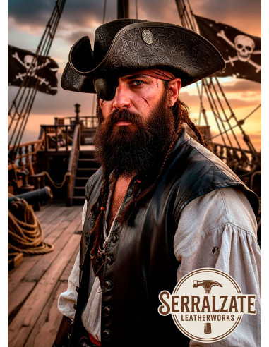 Dark Brown Deluxe Leather Tricorn Pirate Hat