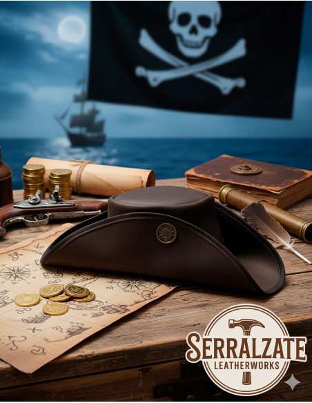 Pirate Tricorn Hat in Dark Brown Leather