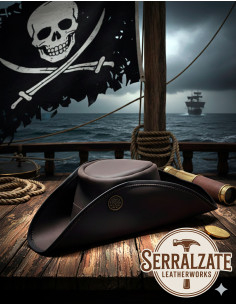 Pirate Tricorn Hat in Dark Brown Leather 2