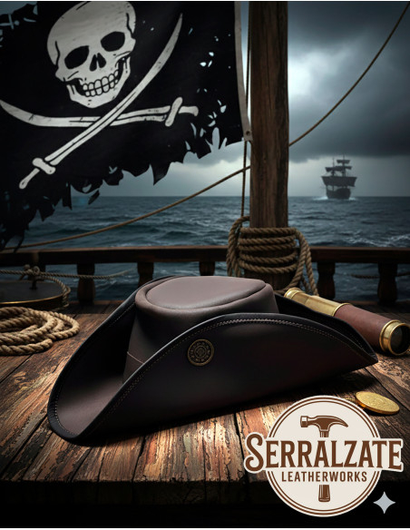 Pirate Tricorn Hat in Dark Brown Leather