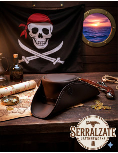 Pirate Tricorn Hat in Dark Brown Leather