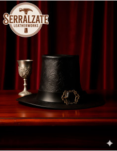 Dark Warlock Hat in Leather Deluxe, black color 2