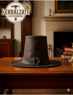 Dark wizard hat in smooth leather, brown color