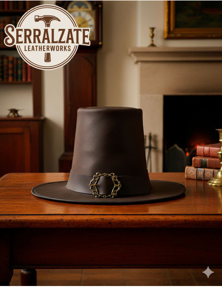Dark wizard hat in smooth leather,...