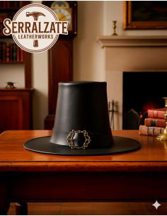 Dark wizard hat in smooth leather, black color 2