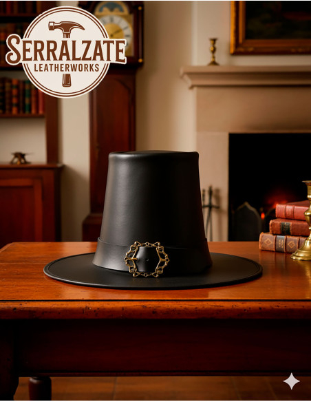 Dark wizard hat in smooth leather,...