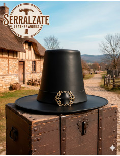 Dark wizard hat in smooth leather, black color