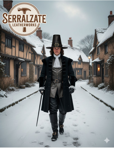 Dark wizard hat in smooth leather,...