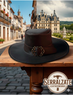 Medieval leather hat model Hidalgo, brown color