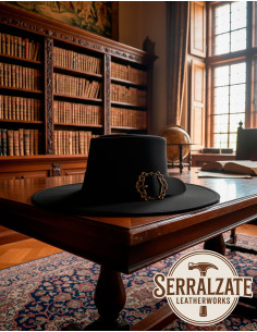 Medieval leather hat model Hidalgo, black color 2