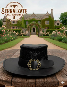 Medieval leather hat Deluxe model Hidalgo, black color