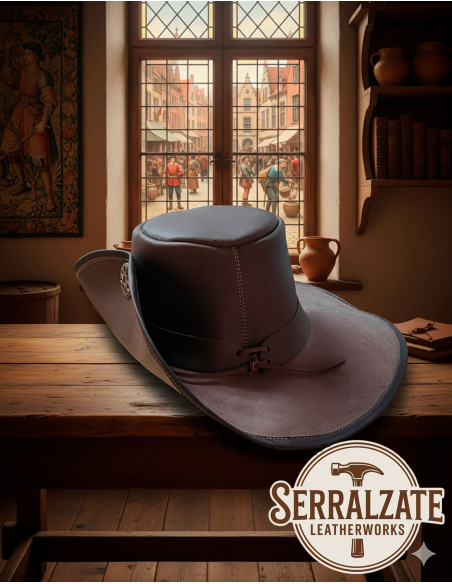 Medieval leather hat Flanders model,...