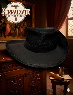Medieval leather hat Deluxe model Flanders, black color