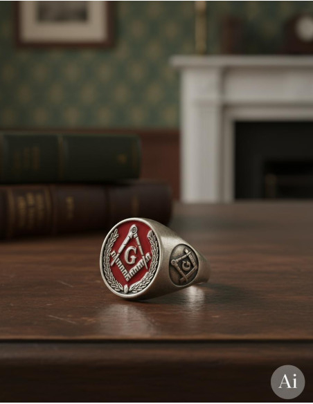 Red Enameled Masonic Ring
