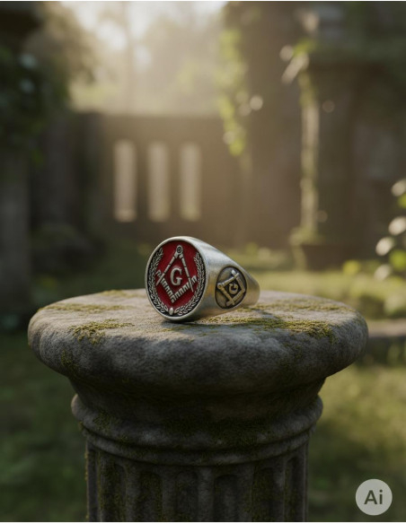 Red Enameled Masonic Ring