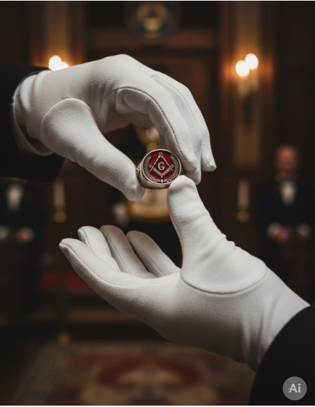 Red Enameled Masonic Ring