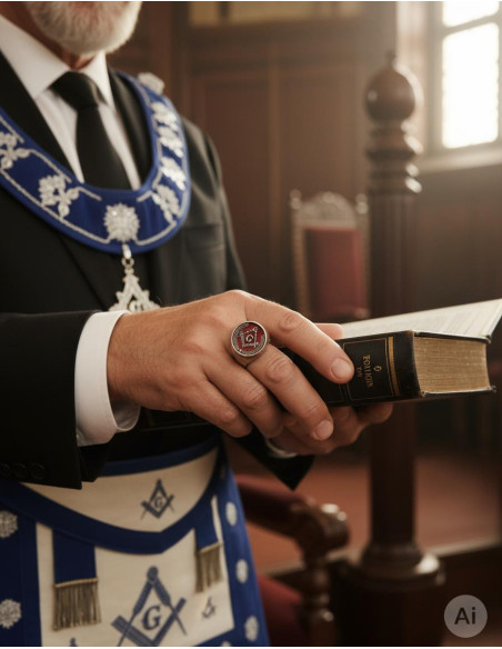 Red Enameled Masonic Ring