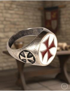 Enameled Templar Cross Ring