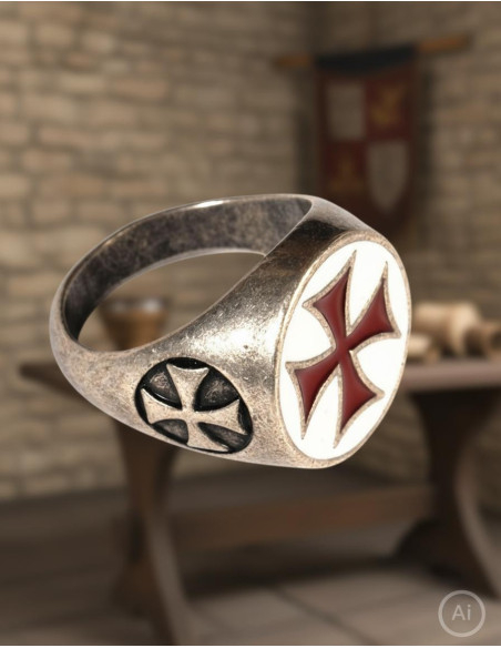 Enameled Templar Cross Ring