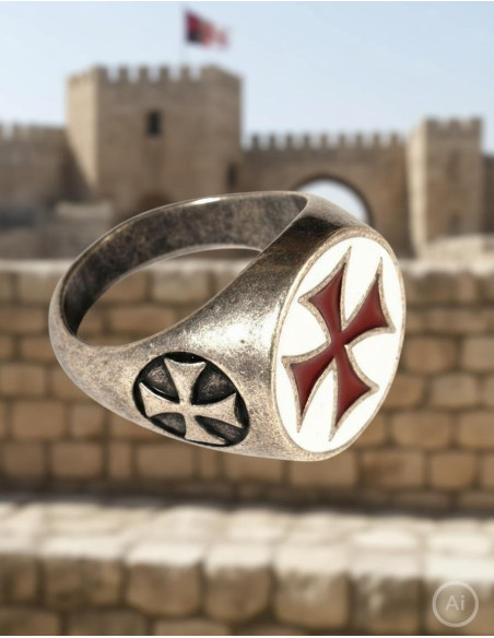 Enameled Templar Cross Ring