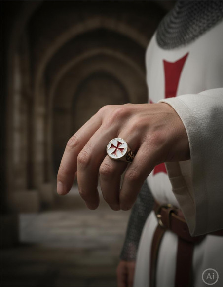 Enameled Templar Cross Ring