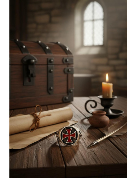 Enameled Templar Cross Ring