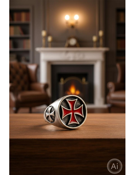 Enameled Templar Cross Ring