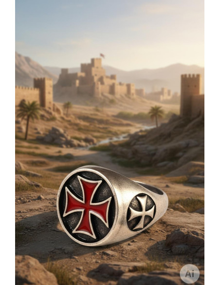 Enameled Templar Cross Ring