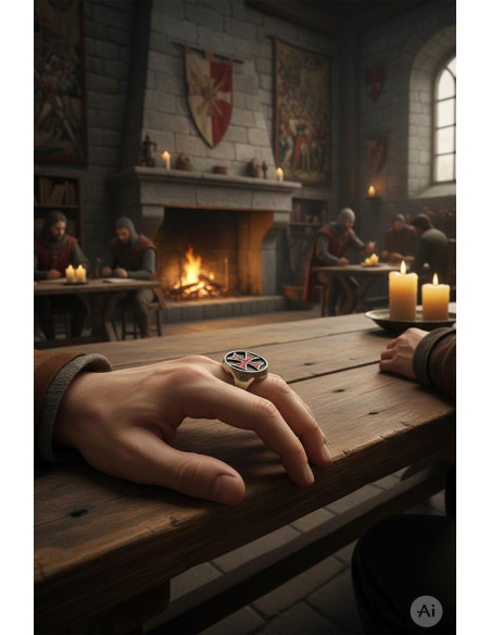 Enameled Templar Cross Ring