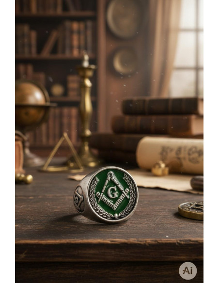 Green Enameled Masonic Ring