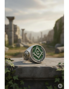 Green Enameled Masonic Ring