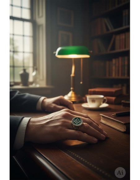 Green Enameled Masonic Ring