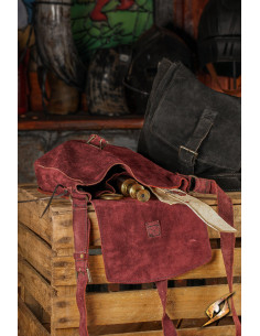 Medieval suede leather shoulder bag, burgundy color