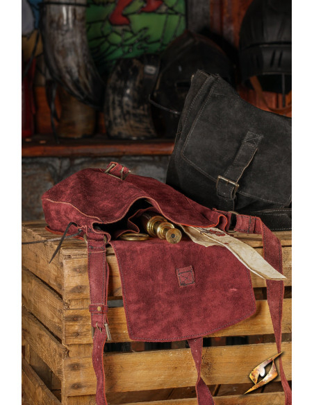 Medieval suede leather shoulder bag,...