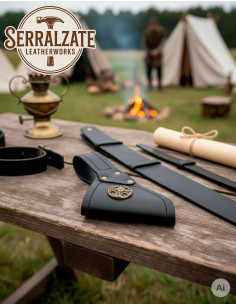 Medieval leather baldric for sword hanging, black 2