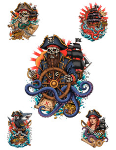 Colorful Pirate Themed Temporary Tattoo