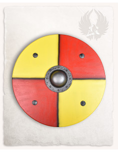 Large medieval shield for Larp model Rorrik, yellow-red