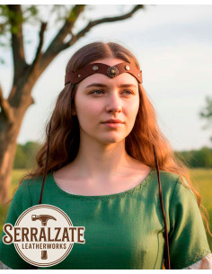 Medieval leather wheel tiara, brown 2