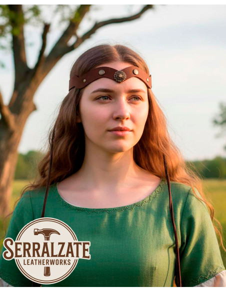 Medieval leather wheel tiara, brown