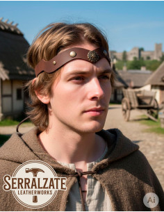 Medieval leather wheel tiara, brown