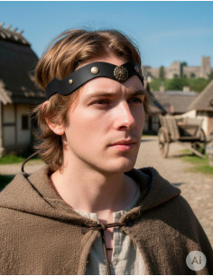 Medieval leather crown with wheel, black 2