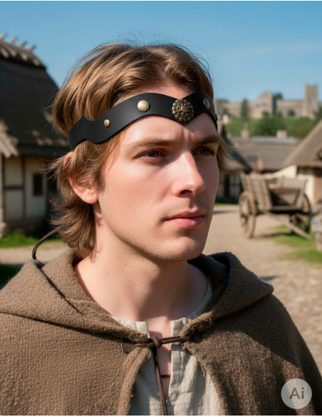 Medieval leather crown with wheel, black