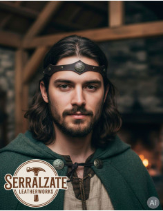 Viking-Celtic Tiara with Celtic knots in brown leather