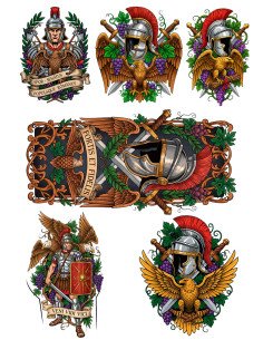 Roman-themed temporary tattoo, in color