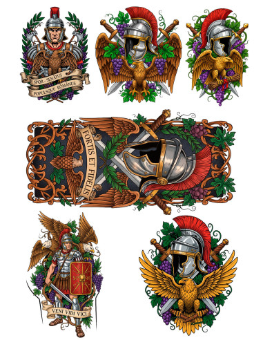 Roman-themed temporary tattoo, in color