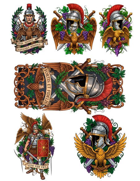 Roman-themed temporary tattoo, in color Roman-themed temporary tattoo, in color